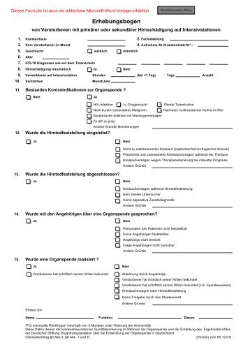 Hirntodprotokoll Vorlage - Transplantationszentrum Freiburg