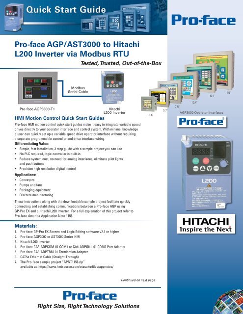 Pro-face AGP/AST3000 to Hitachi L200 Inverter via Modbus RTU