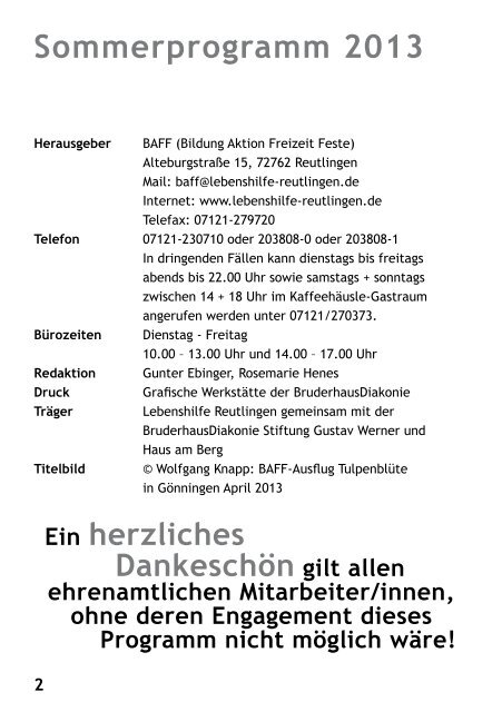 Das aktuelle BAFF-Programm - Lebenshilfe - Reutlingen