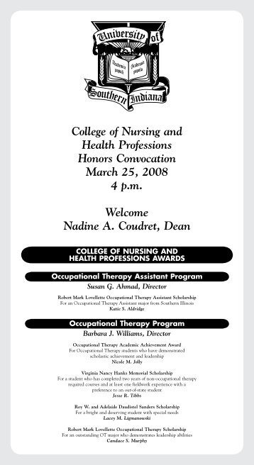 College of Nursing and - University Of Southern Indiana
