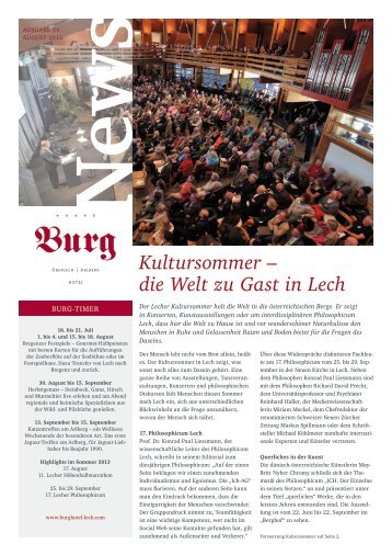 Kultursommer – die Welt zu Gast in Lech - BURG Hotel Oberlech