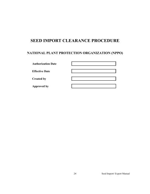 Seed Import/Export Procedures Manual for Government Agencies