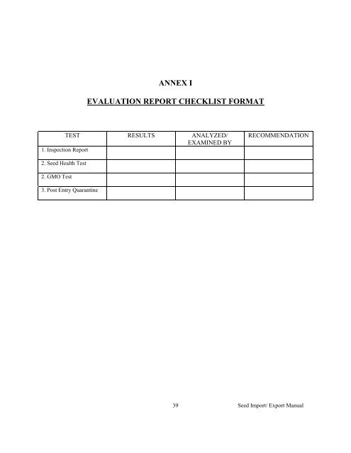 Seed Import/Export Procedures Manual for Government Agencies