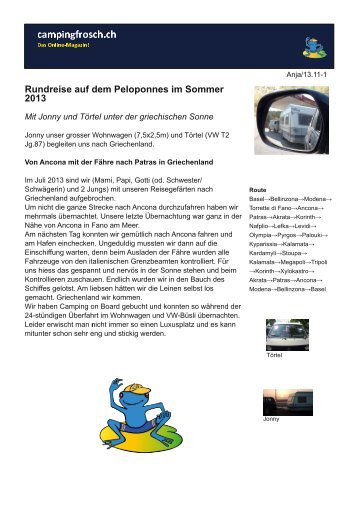 Rundreise auf dem Peloponnes im Sommer 201 3 - Campingfrosch.ch