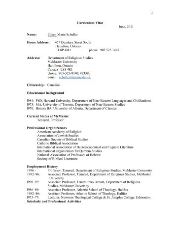 Schuller CV June 2011.pdf - Department of Religious Studies