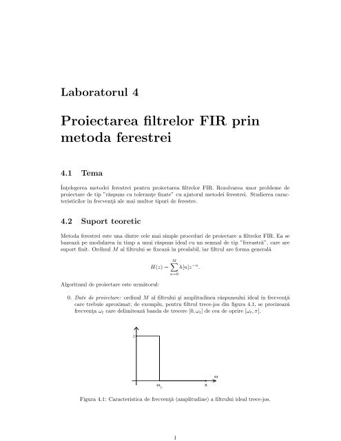 Proiectarea filtrelor FIR prin metoda ferestrei