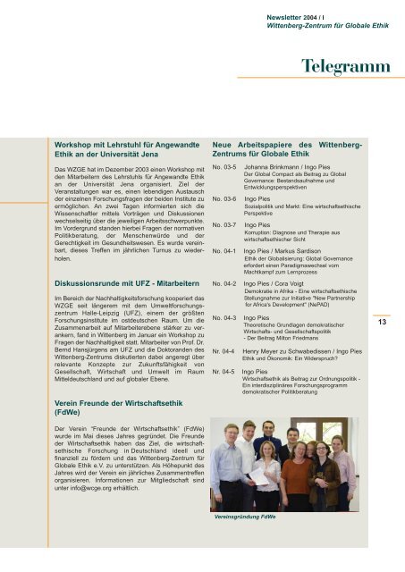 Newsletter 2004 / I - Wittenberg-Zentrum fÃ¼r Globale Ethik