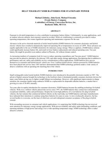 HEAT TOLERANT NiMH BATTERIES FOR STATIONARY POWER