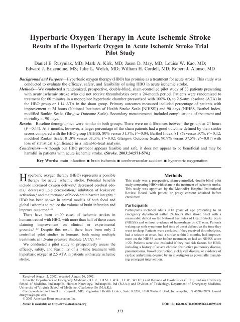 Hyperbaric Oxygen Therapy in Acute Ischemic Stroke