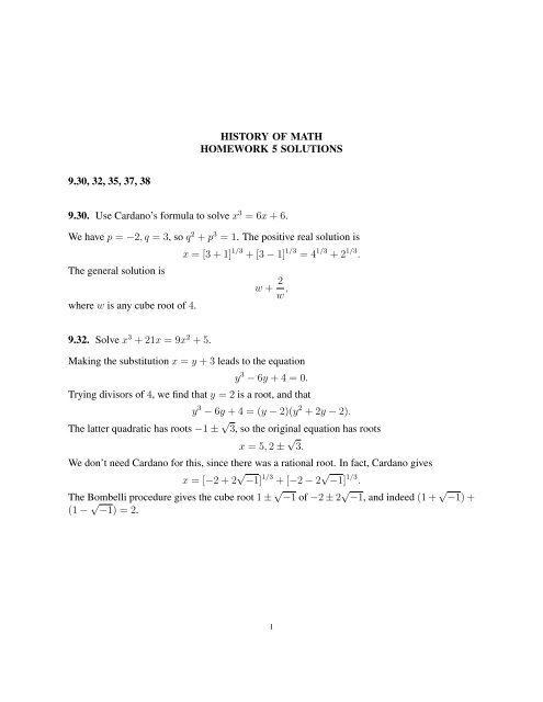 HISTORY OF MATH HOMEWORK 5 SOLUTIONS 9.30, 32, 35, 37 ...