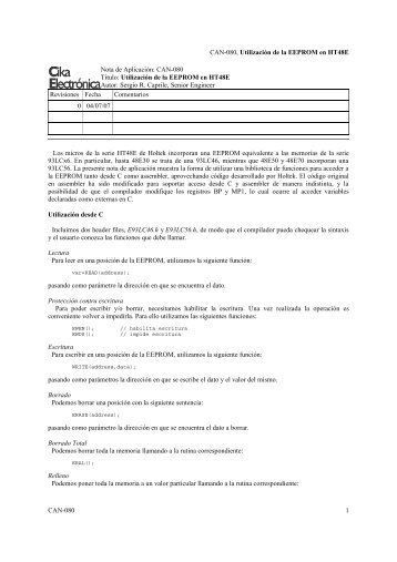 CAN-080, UtilizaciÃƒÂ³n de la EEPROM en HT48E Nota de AplicaciÃƒÂ³n ...