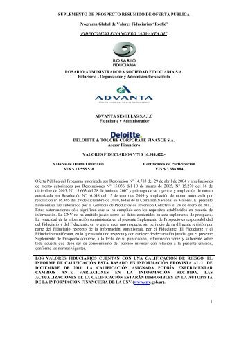 Fideicomiso Financiero ADVANTA III - Suplemento de Prospecto ...