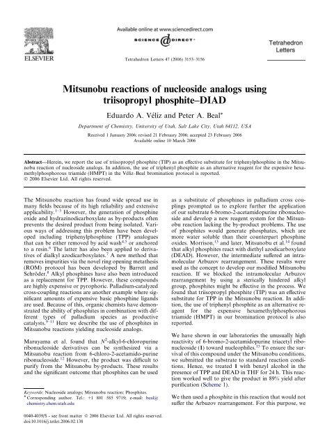 Mitsunobu reactions of nucleoside analogs using ... - UC Davis