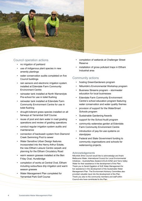 Sustainable Water Management Plan - Nillumbik Shire Council