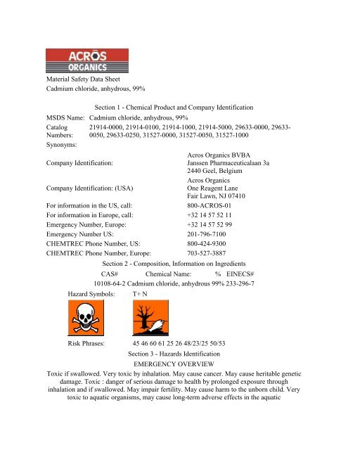 MSDS Cadmium chloride