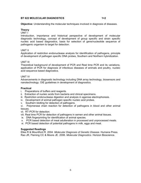 ANIMAL BIOTECHNOLOGY Course Structure – at a Glance for M.Sc ...