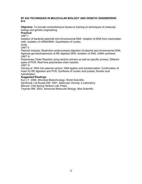 ANIMAL BIOTECHNOLOGY Course Structure – at a Glance for M.Sc ...