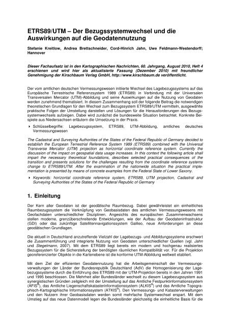 Etrs89 Utm Der Bezugssystemwechsel Und Die Adv