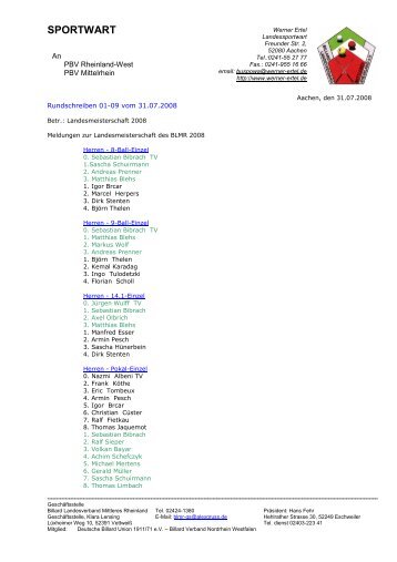 sportwart - Billard-Landesverband Mittleres Rheinland e.V.