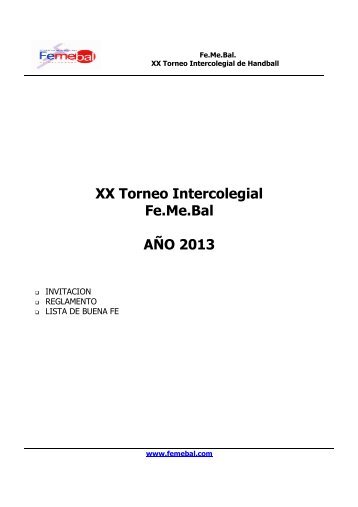 XX Torneo Intercolegial Fe.Me.Bal. 2013