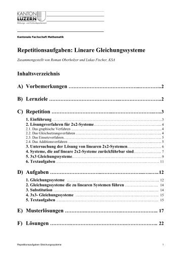 Repetitionsaufgaben: Lineare Gleichungssysteme - Luzern