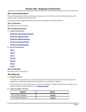Section 209 Subgrade Construction