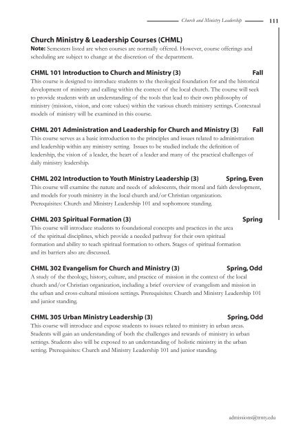 College's catalog - Trinity Christian College