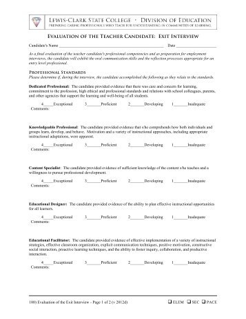 Form #: 180 - Evaluation of the Exit Interview - LCSC Education ...