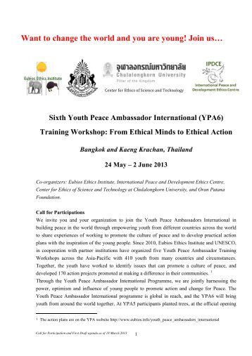 Sixth Youth Peace Ambassador International (YPA6) - Eubios Ethics ...