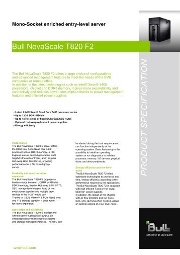Bull NovaScale T820 F2 PRODUCT SPECIFICATION