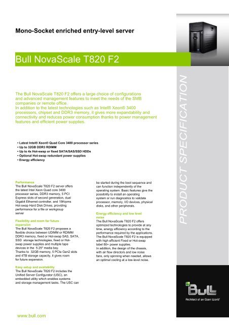 Bull NovaScale T820 F2 PRODUCT SPECIFICATION