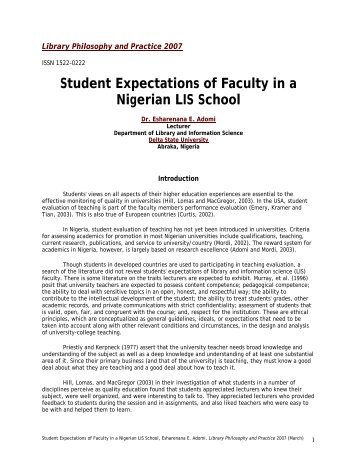 Student Expectations of Faculty in a Nigerian LIS School