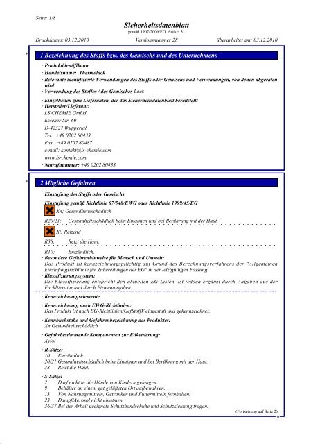 Sicherheitsdatenblatt - im PDF-Format - LS CHEMIE GmbH