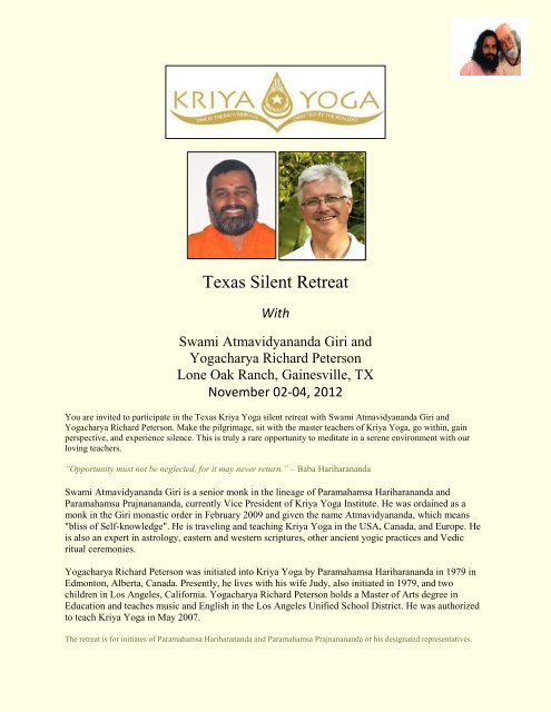 Flyer - Kriya Yoga Institute