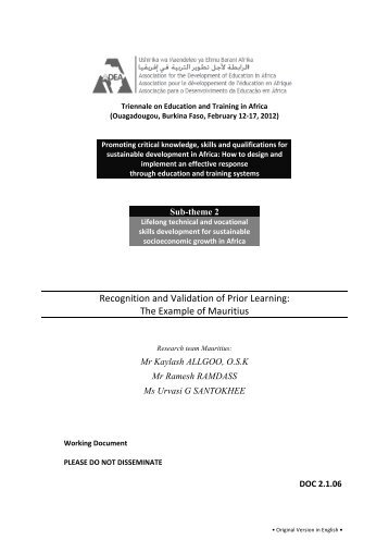 Recognition and Validation of Prior Learning: The Example ... - ADEA