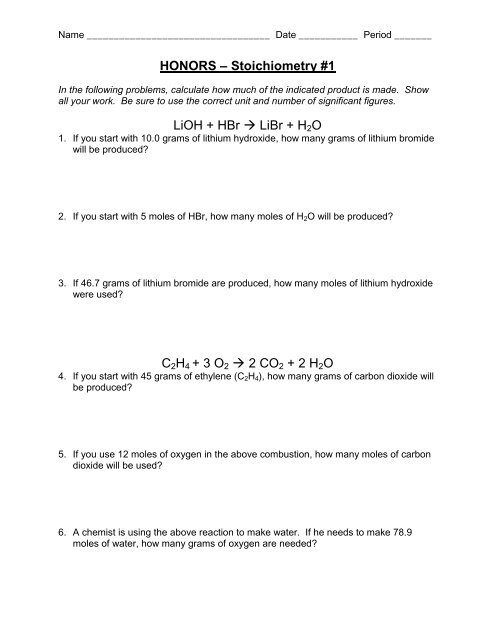 Honors Stoichiometry 1