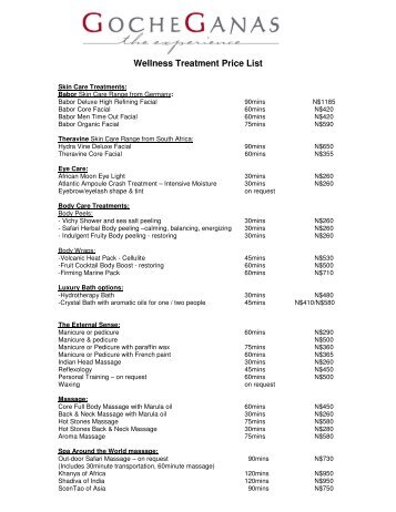 Wellness Treatment Price List - GocheGanas