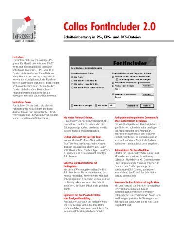 Callas FontIncluder 2.0 Schrifteinbettung in PS-, EPS - Impressed