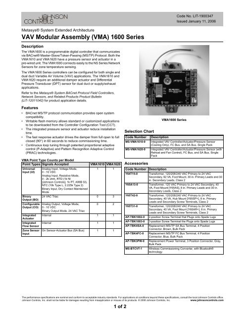 (VMA) 1600 Series Catalog Page - ShanControls