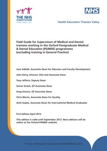 Field Guide for Supervisors of Medical and Dental ... - Oxford Deanery