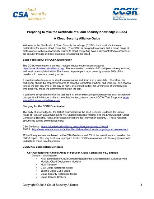 CCSK Preparation Guide - Cloud Security Alliance