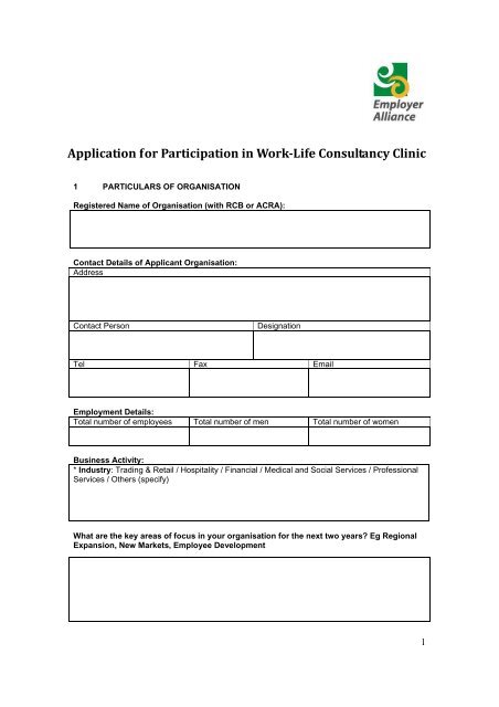 Application for Participation in Work-Life Consultancy Clinic