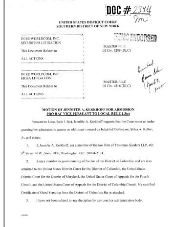 Memo Endorsed Order Granting Admission pro hac vice of Jennifer ...