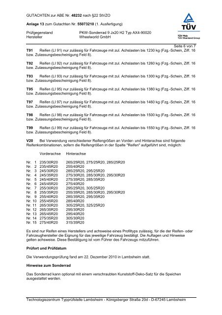 GUTACHTEN zur ABE Nr. 48232 nach Â§22 StVZO Anlage 13 zum ...