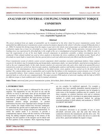 analysis of universal coupling under different torque ... - IJESAT