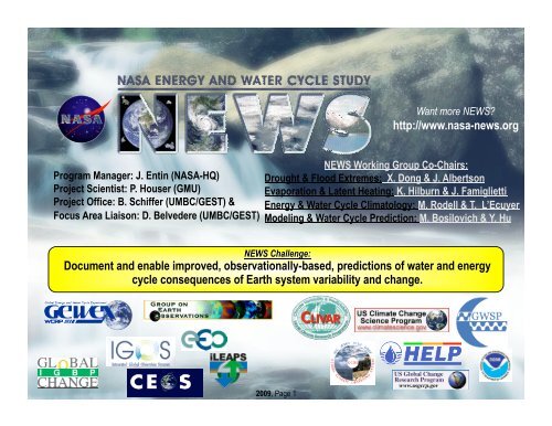 Nov 2009 - NEWS (The NASA Energy and Water cycle Study)