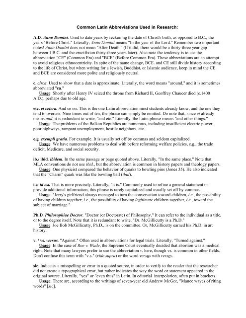 Common Latin Abbreviations Used In Research Library