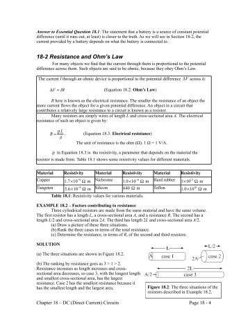 Section 18-2: Resistance and Ohm's Law