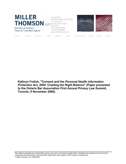 "Consent and the Personal Health information ... - Miller Thomson