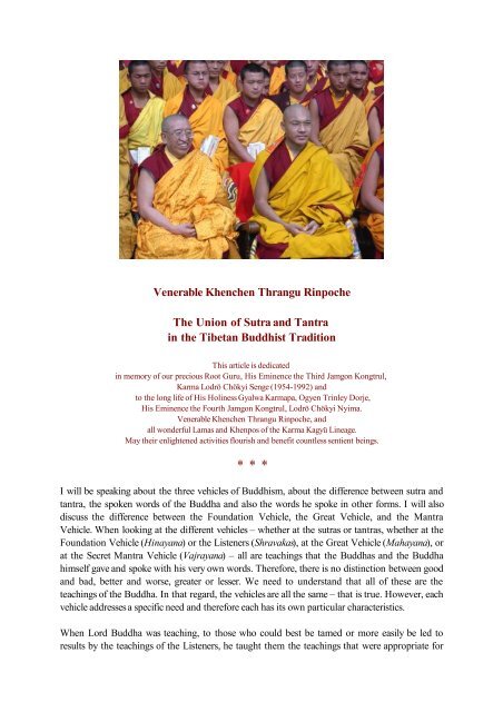Page 1 Venerable Khenchen Thrangu Rinpoche The Union of Sutra ...